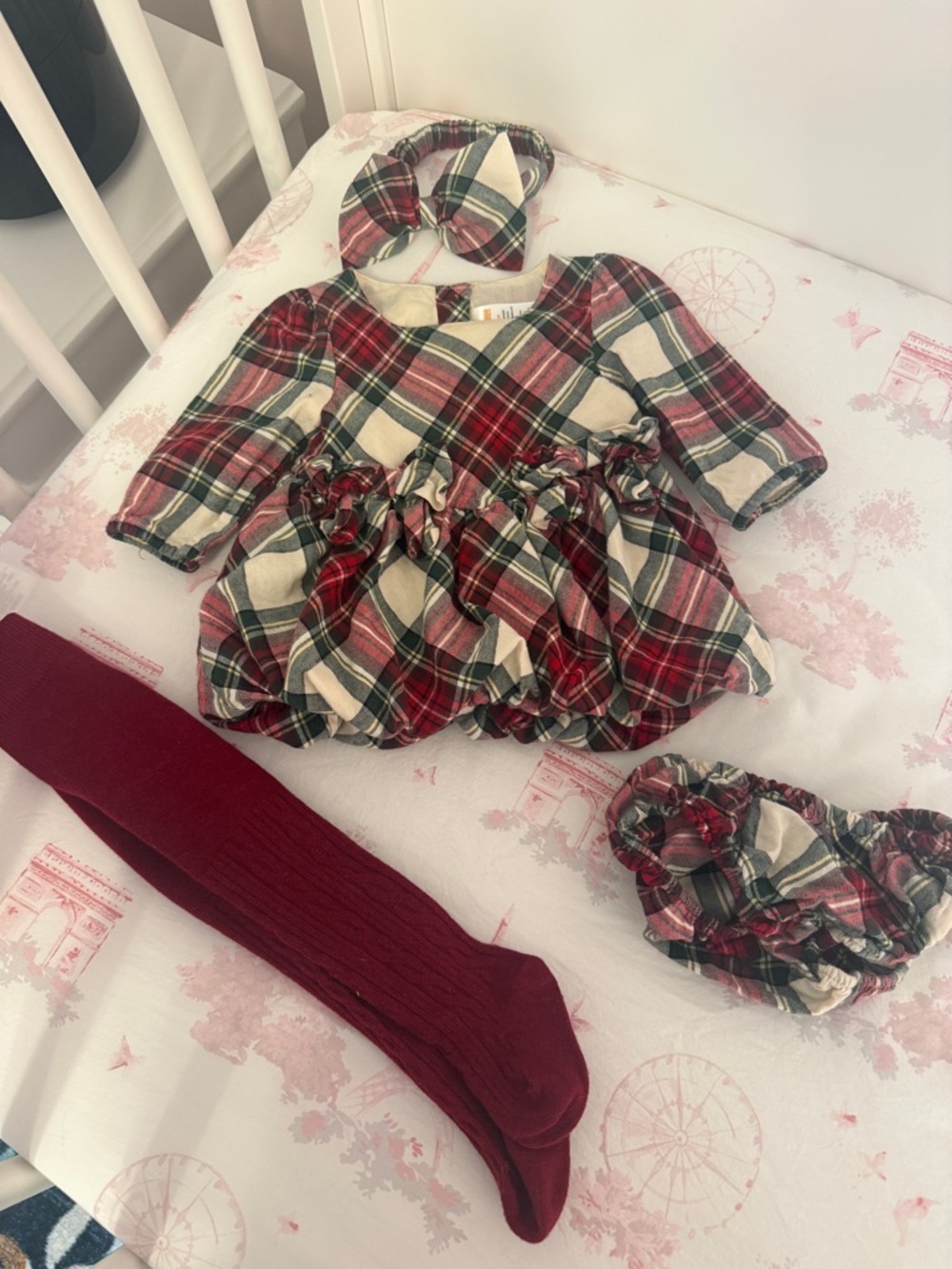 Gymboree Red Green Cream Plaid Baby Dress with Ruffle Detail